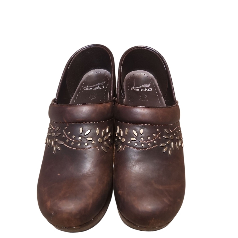Dansko Patricia Embellished Brown Leather Clogs - Picture 6 of 16